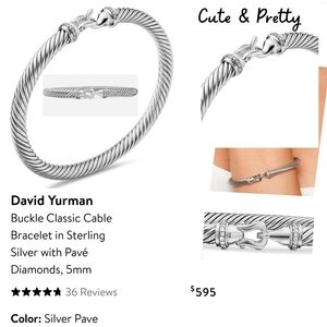 David Yurman Silver Pave Diamond Cable Bracelet.